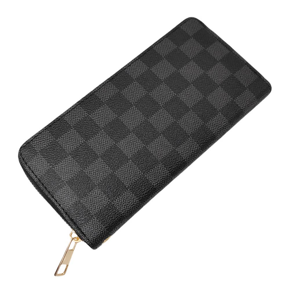Checkered Faux Leather Long Wallet