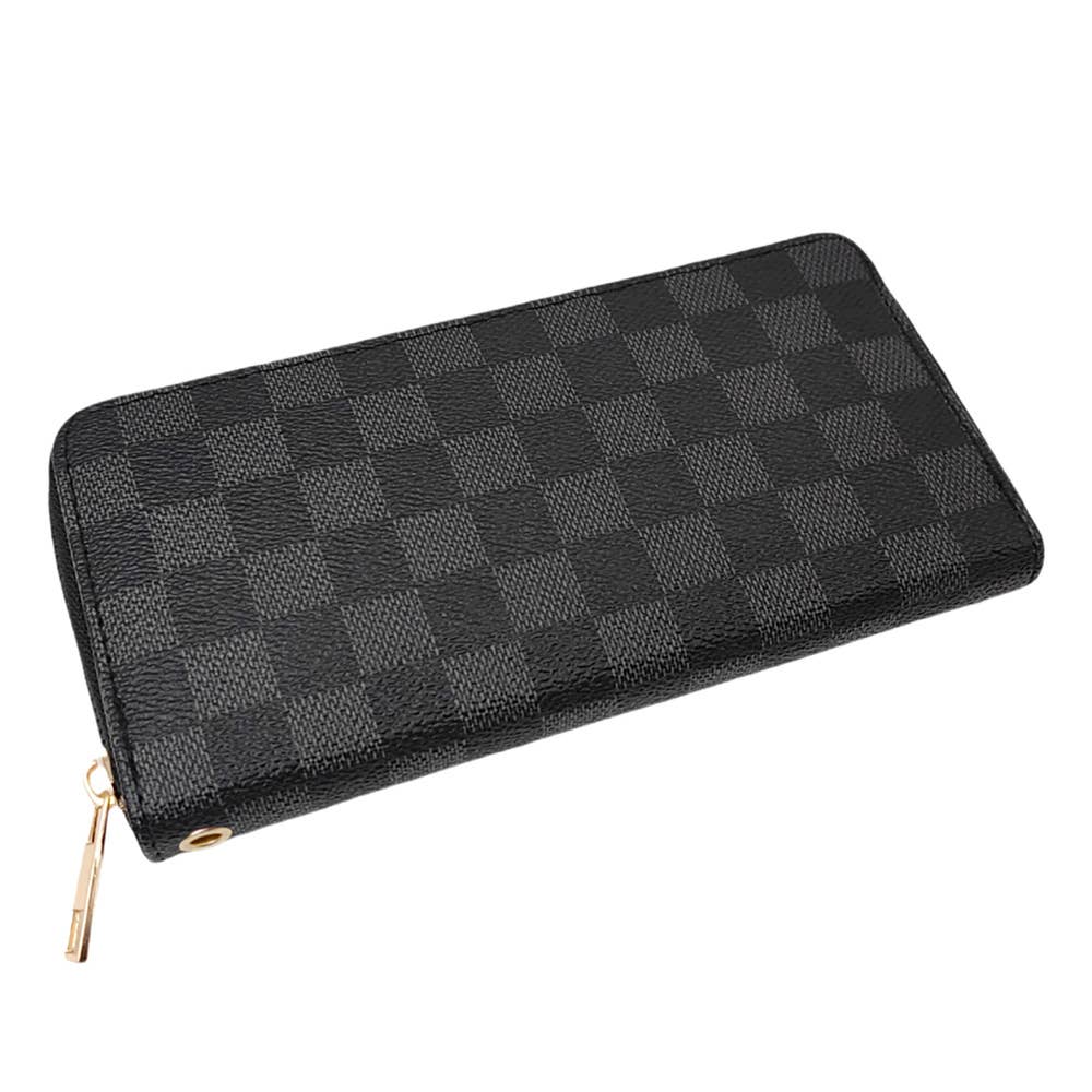 Checkered Faux Leather Long Wallet