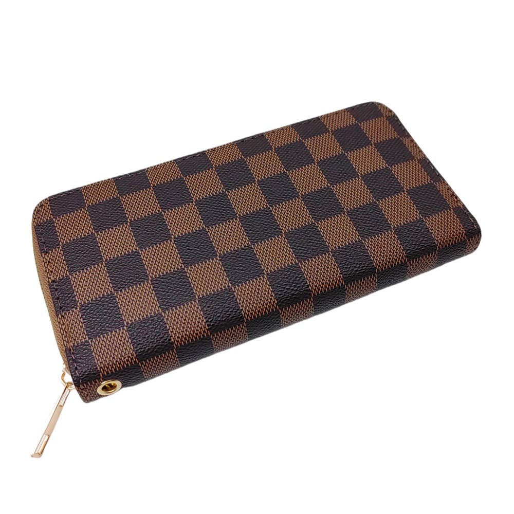 Checkered Faux Leather Long Wallet