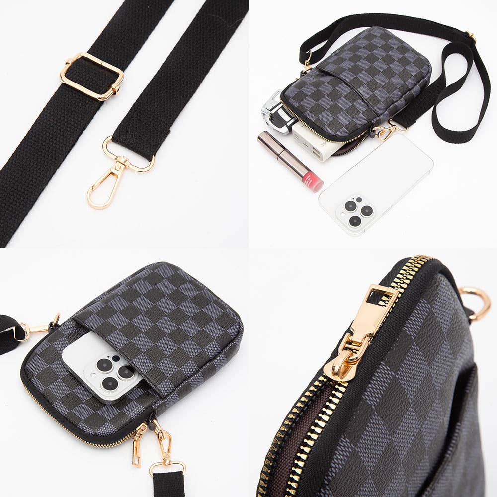 Faux Leather Checkered Mini Crossbody Bag