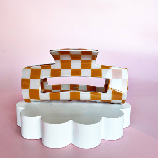 Burnt Orange/Tan Checkered Claw Clip