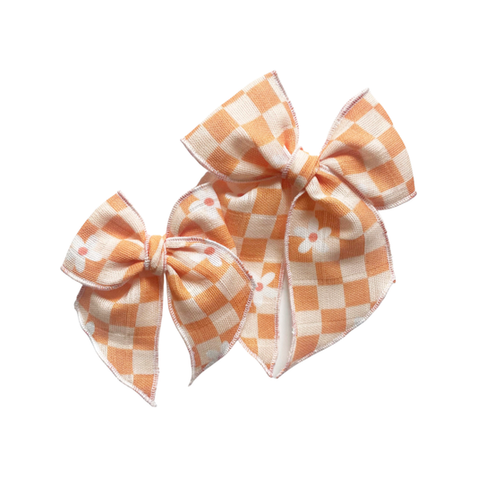 Creamsicle Checkered Daisy Elle Bow