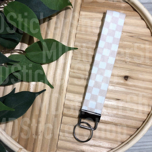 Beige Check Keychain, Key Fob