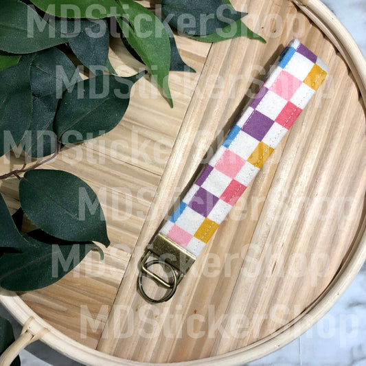 Colorful Check Fabric Keychain